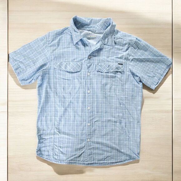 Columbia Other - Columbia Shirt Mens L Plaid Blue Omni-Shade Shirt Short Sleeve Fishing Vented